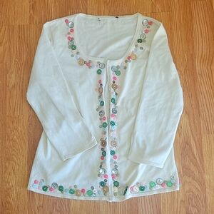 Rare Women's White Cardigan Size M Multicolored Buttons